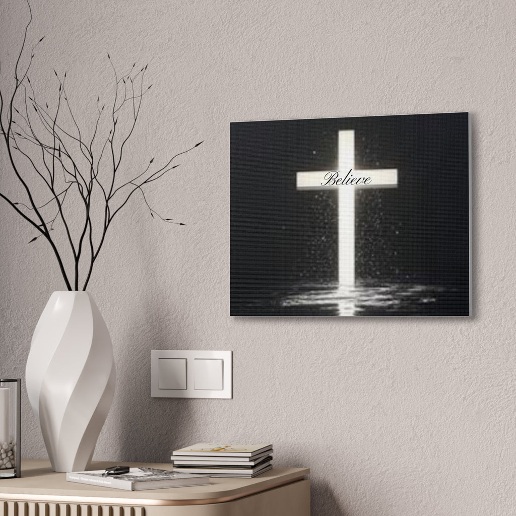 Believe Cross Canvas Wall Art – Inspirational Christian Canvas Print
